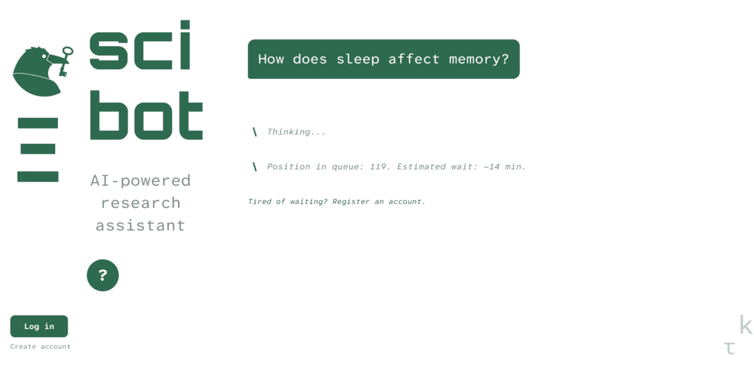 Example of a simple research question typed into Sci Bot